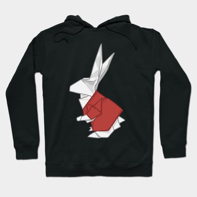 Origami White Bunny with Red Shirt _ Bunniesmee Hoodie by GambarGrace